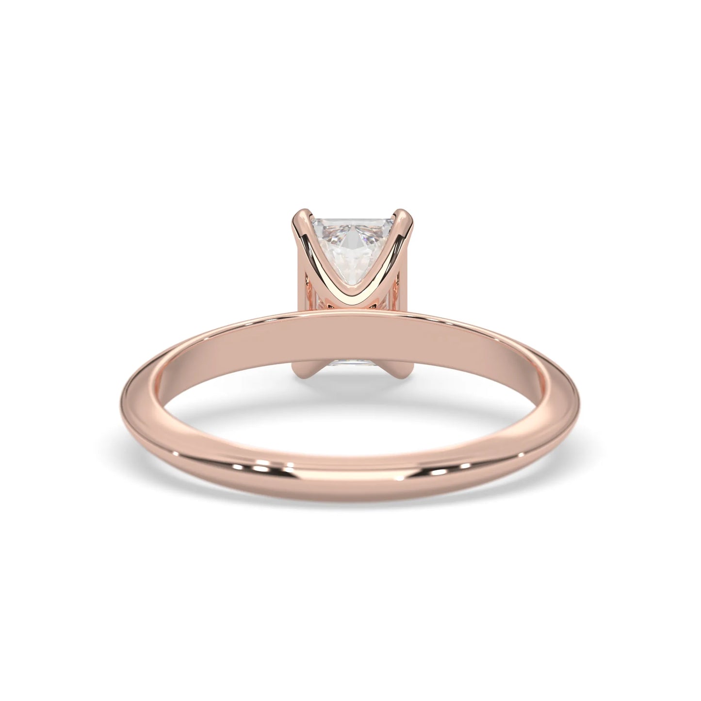 Rose-gold ring with a diamond on a white background