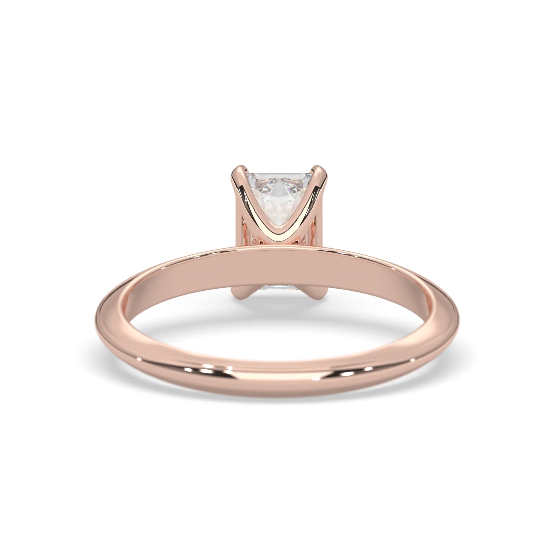 Rose-gold ring with a diamond on a white background