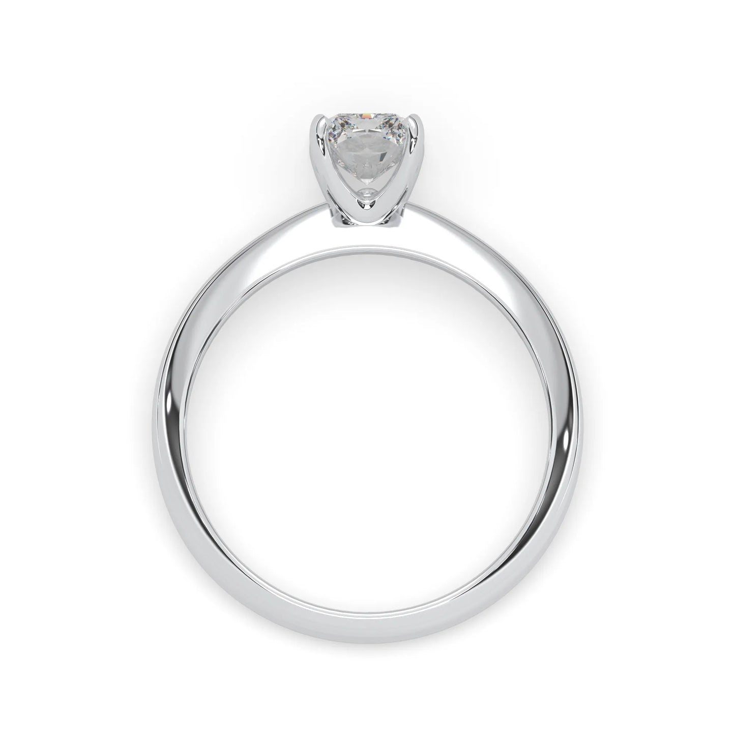 white-gold  ring with a clear gemstone on a white background