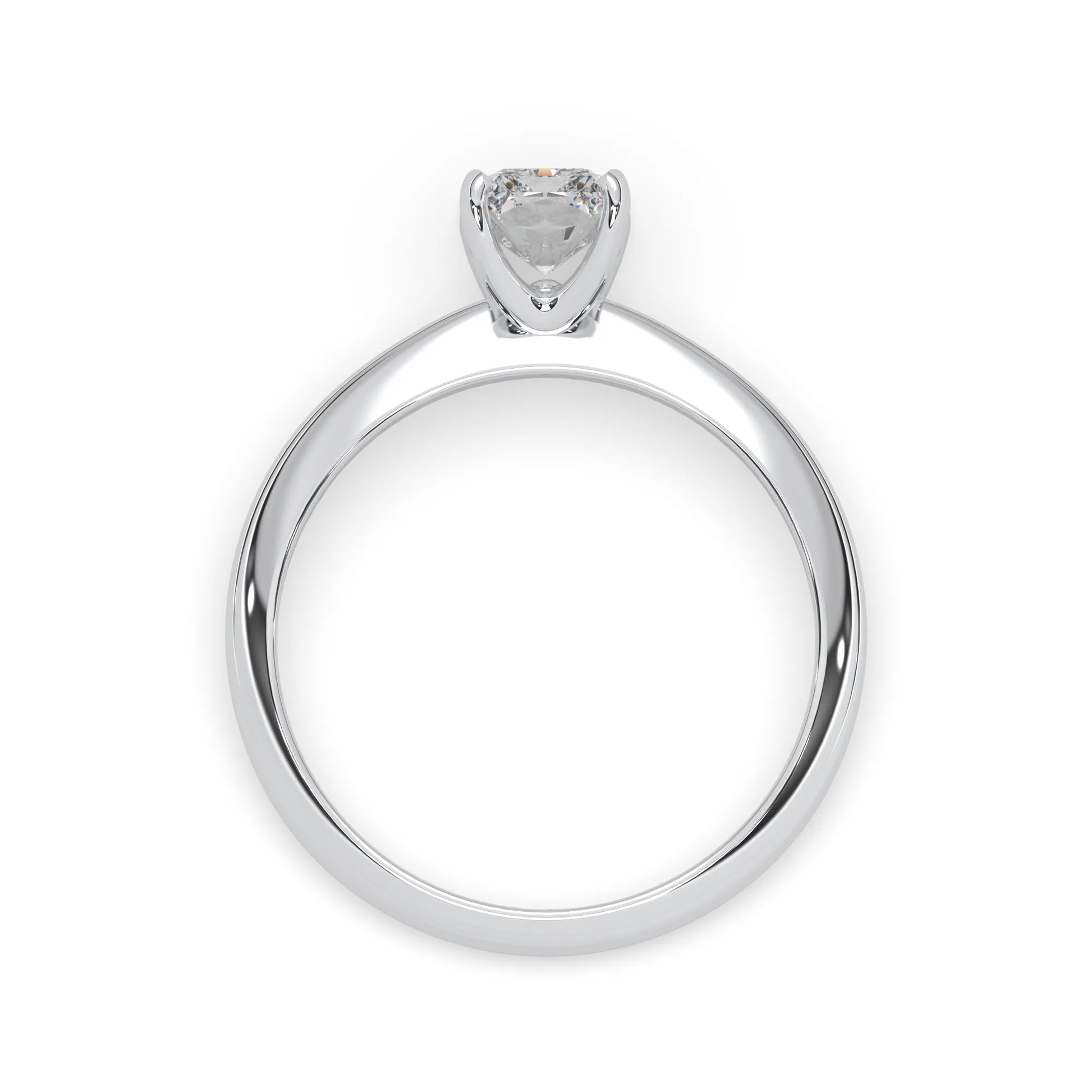 white-gold  ring with a clear gemstone on a white background
