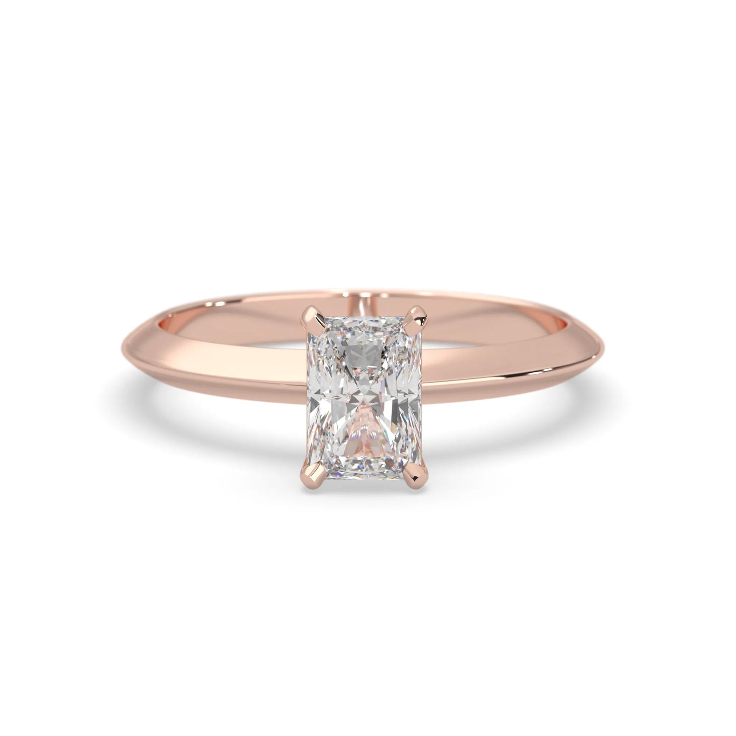 Rose-gold ring with a diamond on a white background