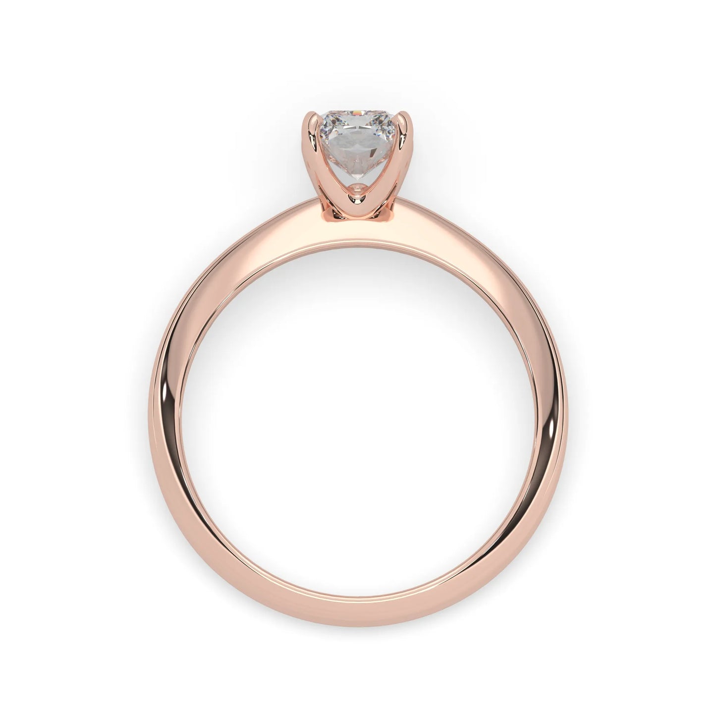 Rose-gold ring with a diamond on a white background