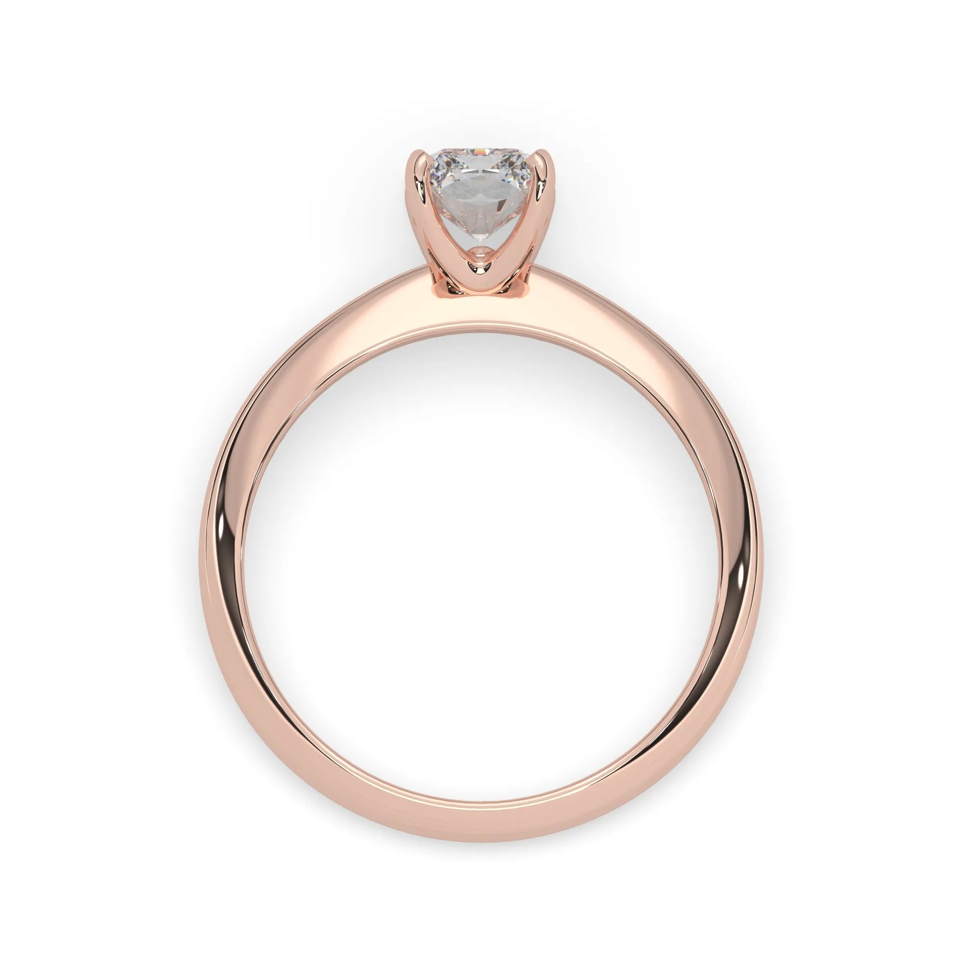 Rose-gold ring with a diamond on a white background