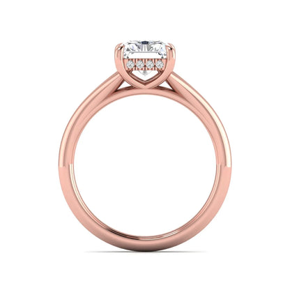 IGI Certified 1.74 carat radiant cut lab grown diamond hidden halo engagement ring with round accent diamonds in rose gold.