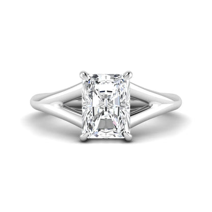 IGI Certified 1.74 carat radiant cut lab grown diamond hidden halo engagement ring with round accent diamonds in white gold.