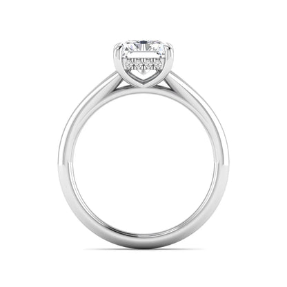 IGI Certified 1.74 carat radiant cut lab grown diamond hidden halo engagement ring with round accent diamonds in white gold.