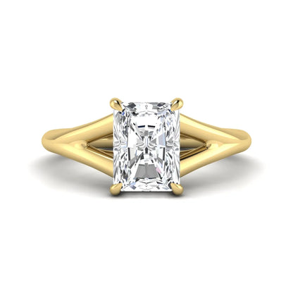 IGI Certified 1.74 carat radiant cut lab grown diamond hidden halo engagement ring with round accent diamonds in yellow gold.