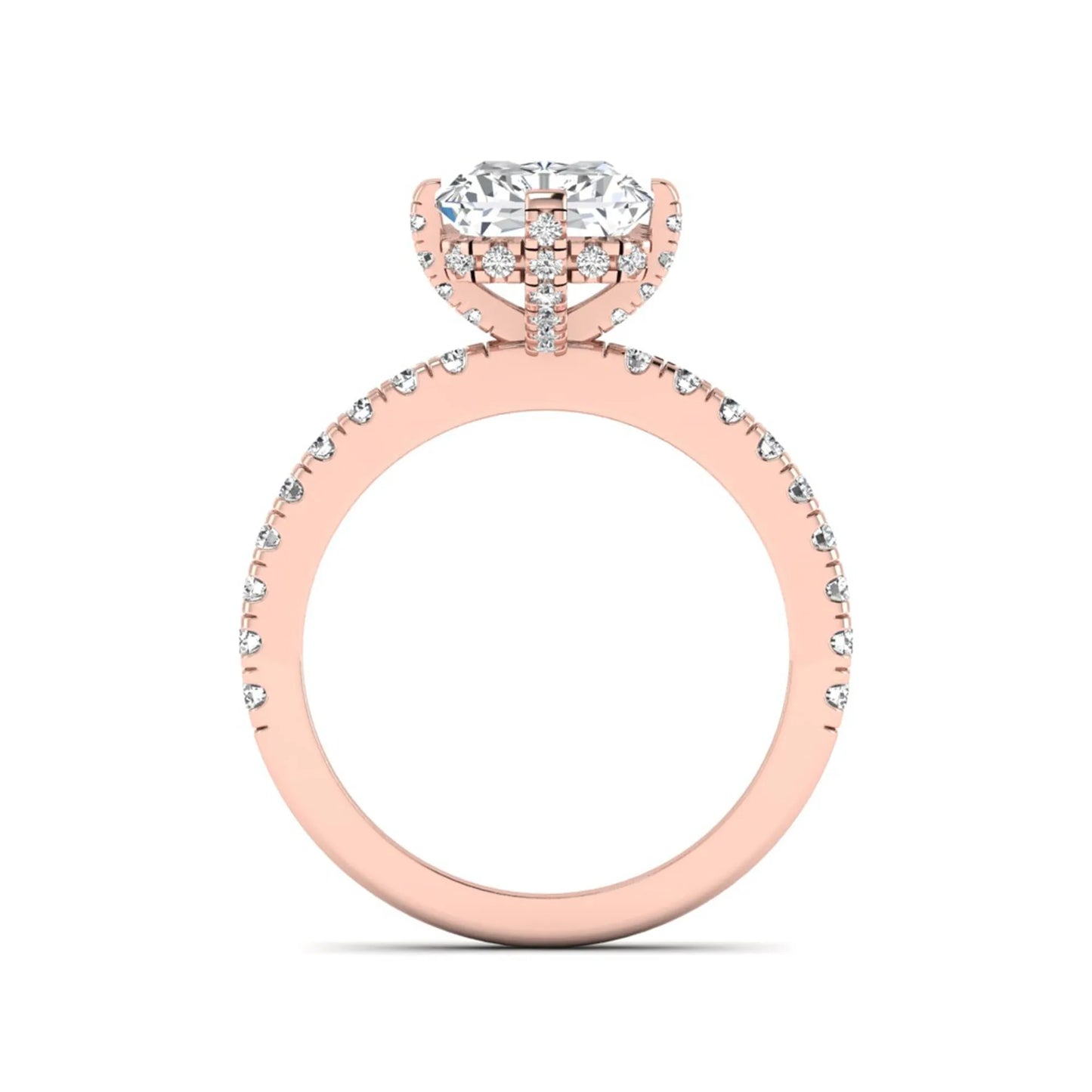 Rose-gold ring with diamond accents on a white background