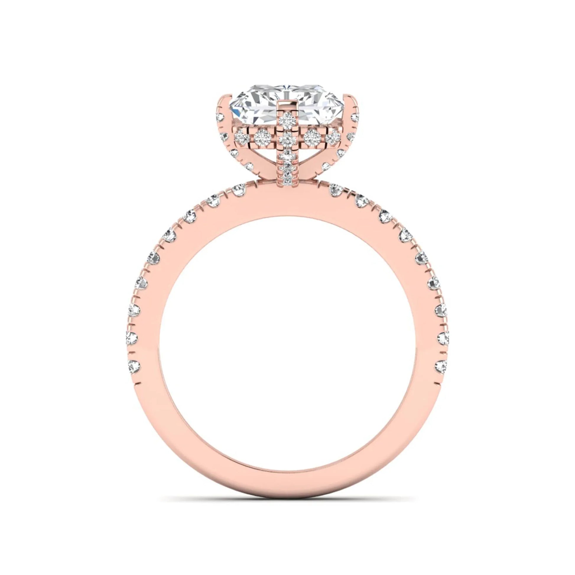 Rose-gold ring with diamond accents on a white background