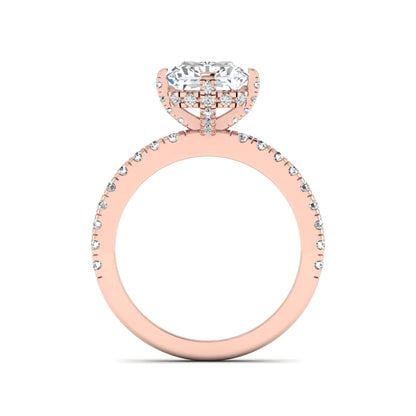 Rose-gold ring with diamond accents on a white background