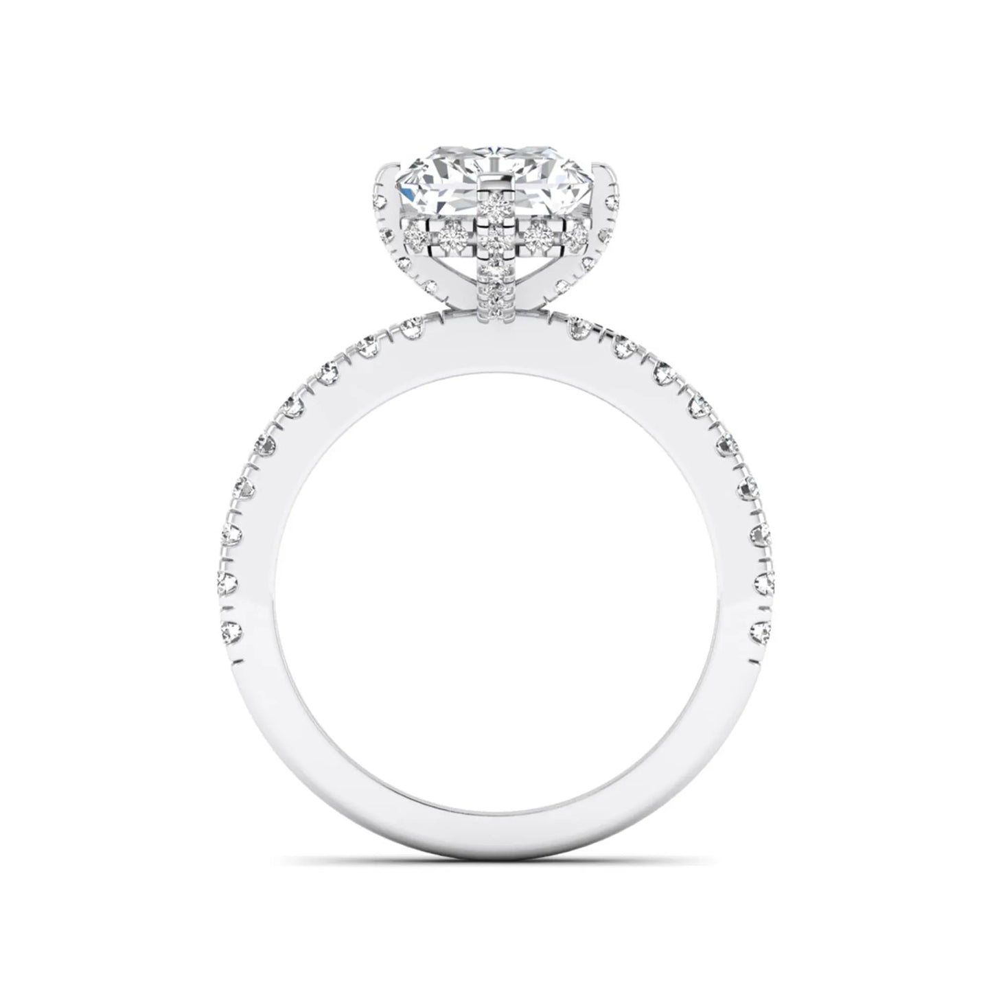 white-gold Diamond ring with a heart-shaped center stone on a white background