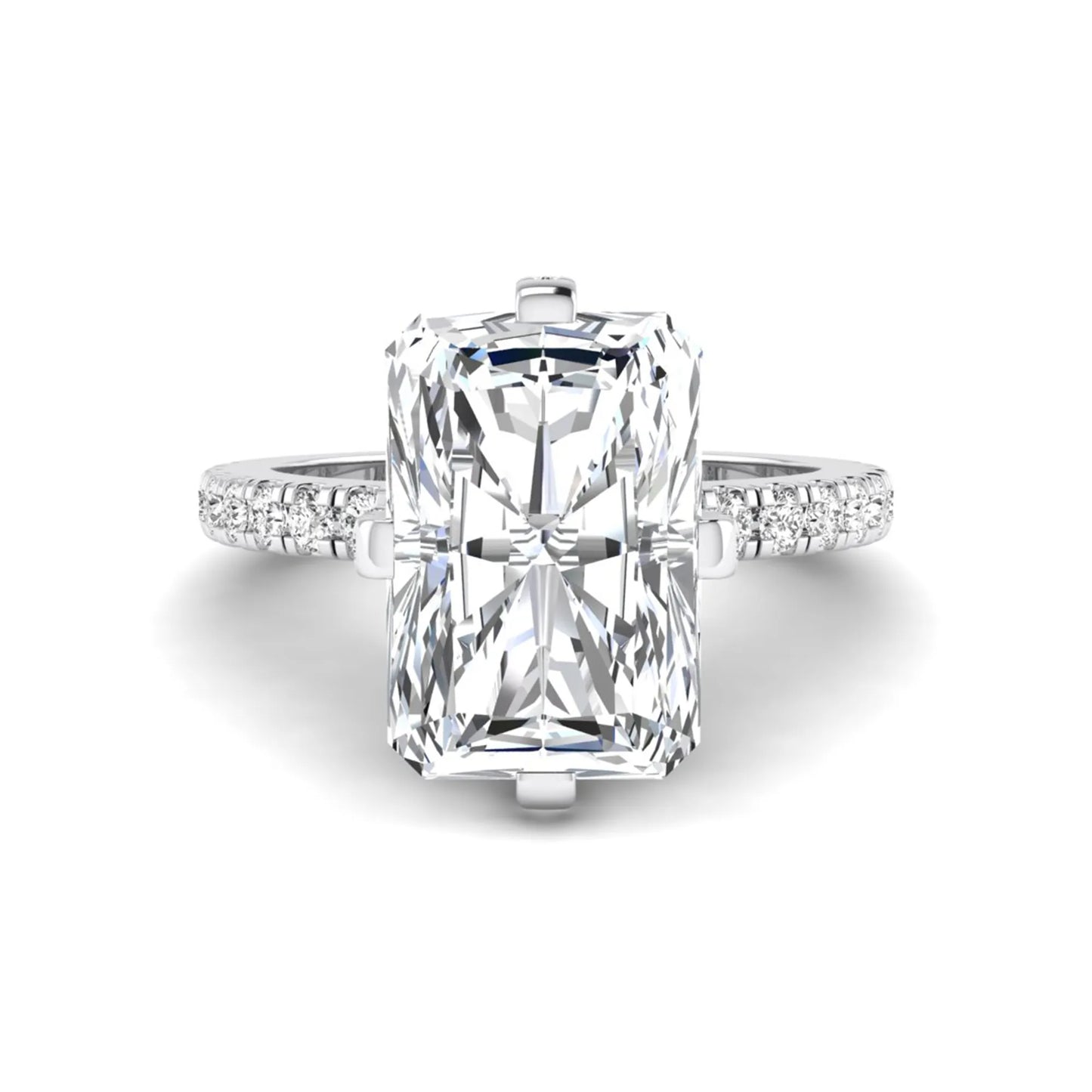 white-gold Diamond ring with a rectangular cut gemstone on a white background
