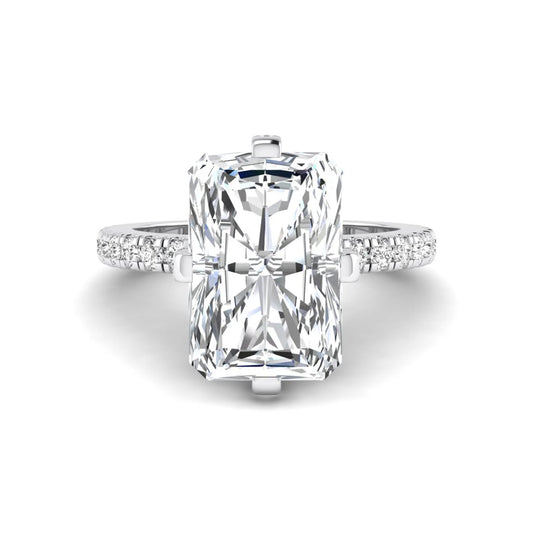 Radiant Cut Hidden Halo Pavé Engagement Ring with Cathedral Setting