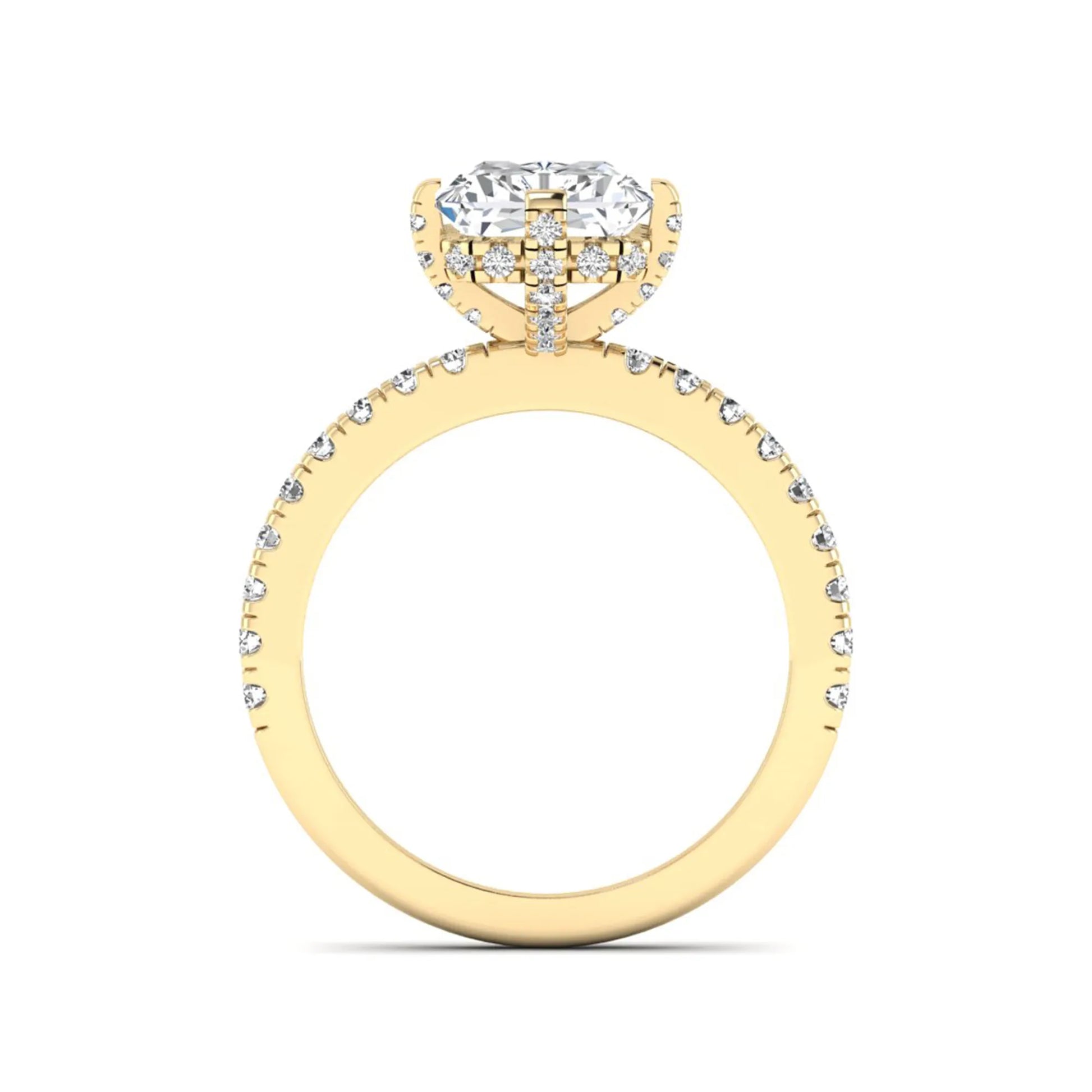 yellow-Gold ring with diamond accents on a white background