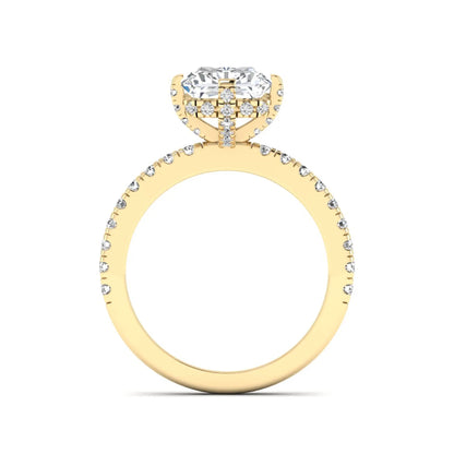 yellow-Gold ring with diamond accents on a white background