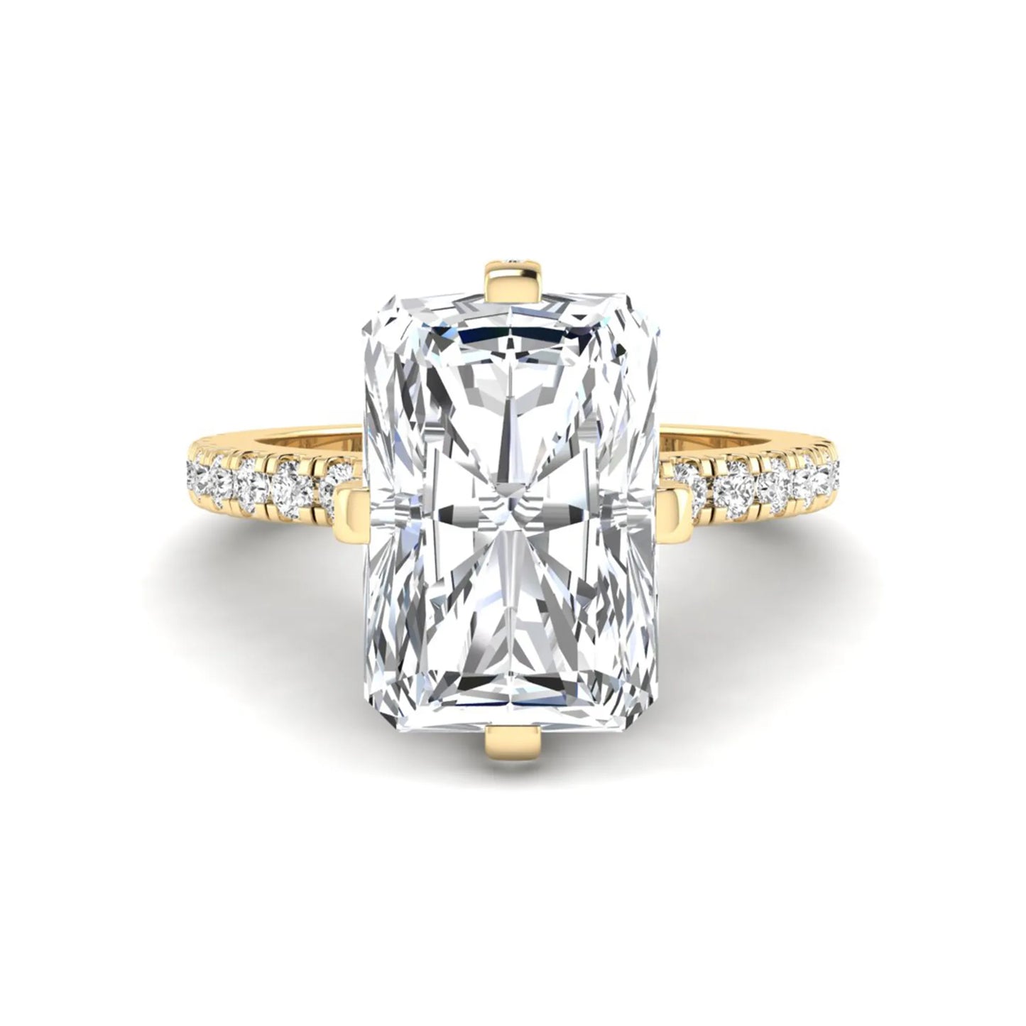 yellow-gold Gold ring with a large rectangular diamond and smaller diamonds on the sides against a white background