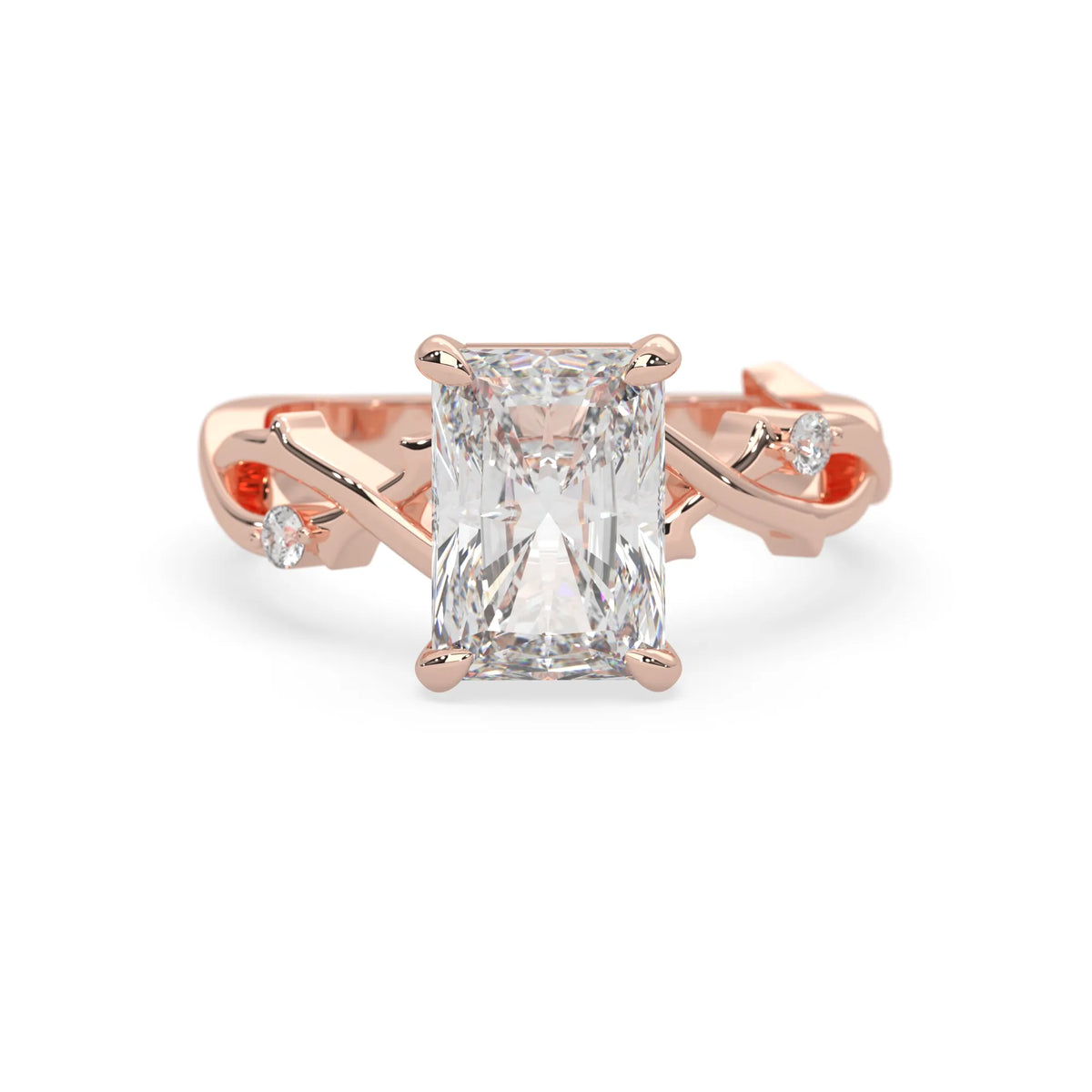 3.50 Carat Radiant Nature Inspire Lab Grown Diamond Three Stone Engagement Ring