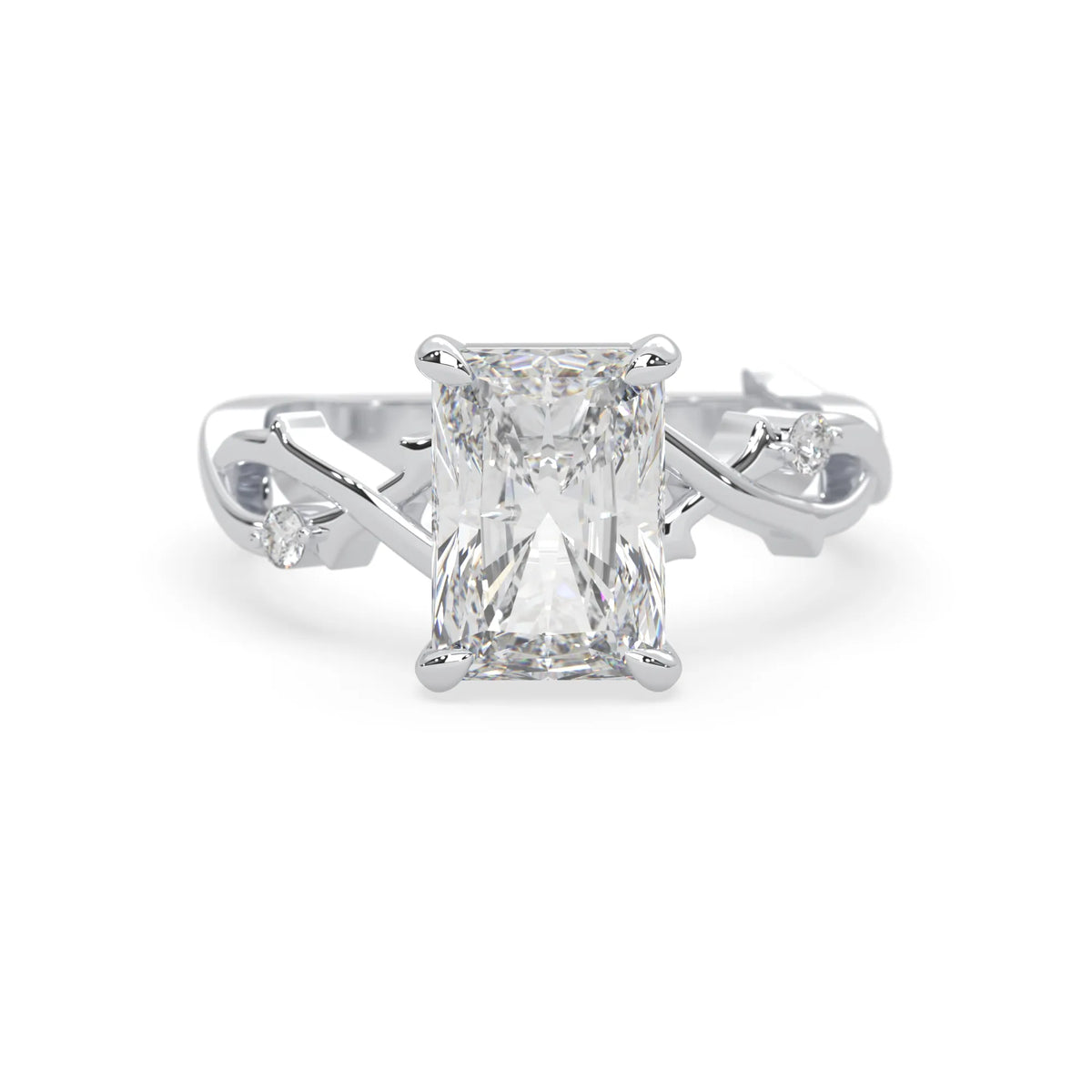 3.50 Carat Radiant Nature Inspire Lab Grown Diamond Three Stone Engagement Ring