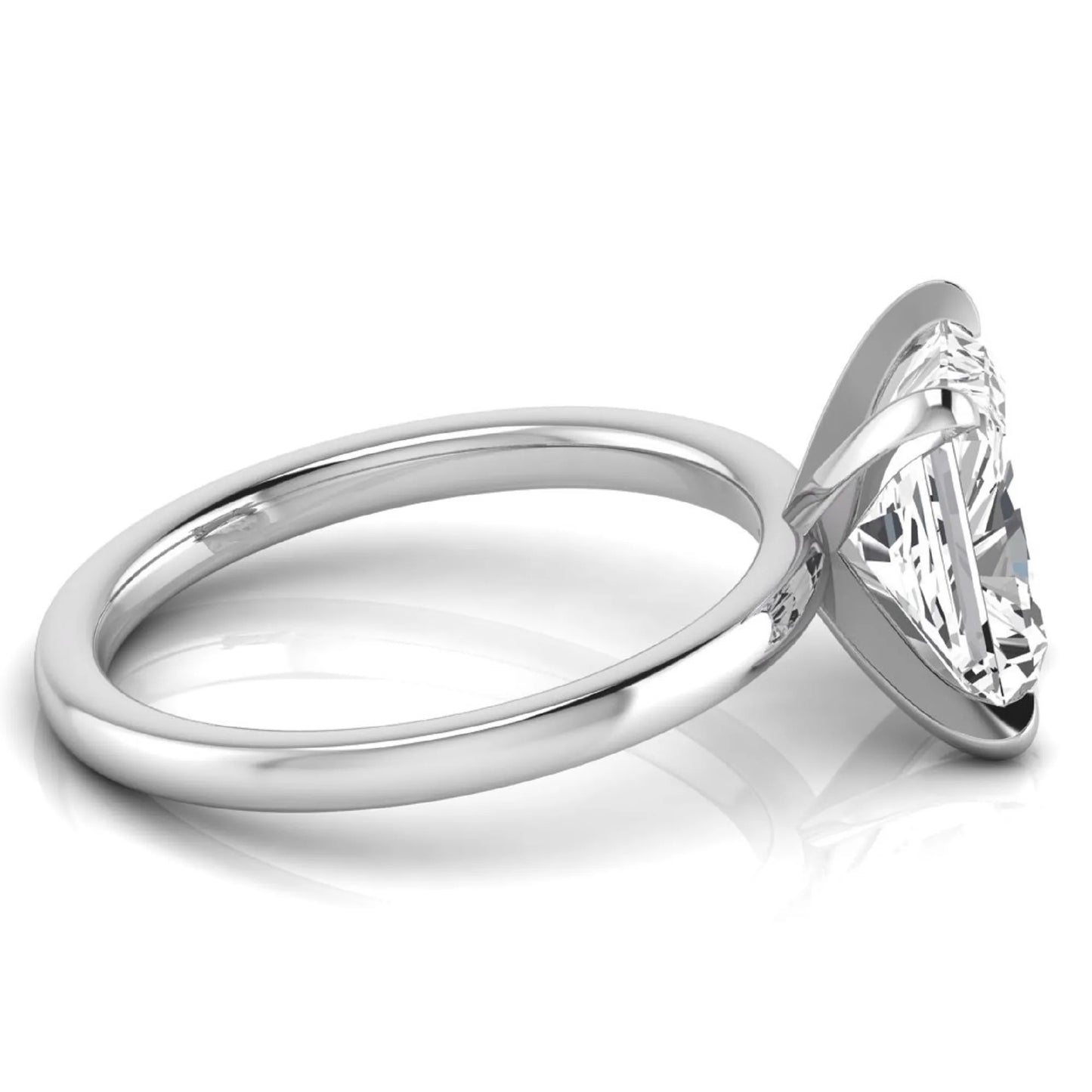 Radiant cut lab grown diamond engagement ring featuring a 2.62 carat center diamond in a classic four-prong solitaire setting with a polished white gold tone band.