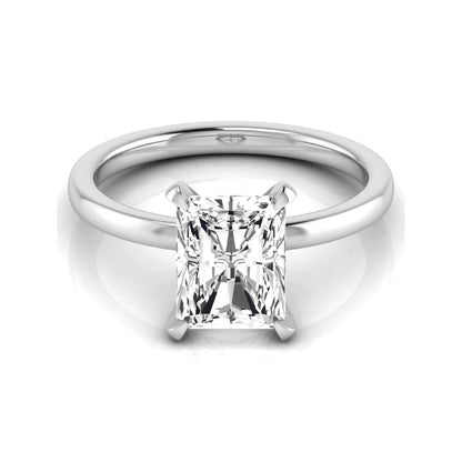 Radiant cut lab grown diamond engagement ring featuring a 2.62 carat center diamond in a classic four-prong solitaire setting with a polished yellow gold tone band.