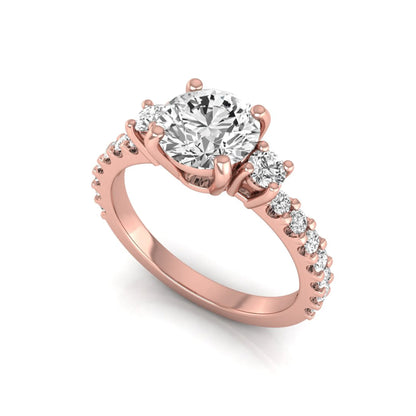 Round Accent Lab Grown Diamond Engagement Ring featuring a 7.5 mm round center diamond with round accent diamonds in a classic prong setting in rose gold