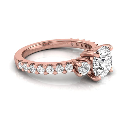 Round Accent Lab Grown Diamond Engagement Ring featuring a 7.5 mm round center diamond with round accent diamonds in a classic prong setting in rose gold