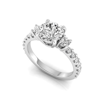 Round Accent Lab Grown Diamond Engagement Ring featuring a 7.5 mm round center diamond with round accent diamonds in a classic prong setting in white gold
