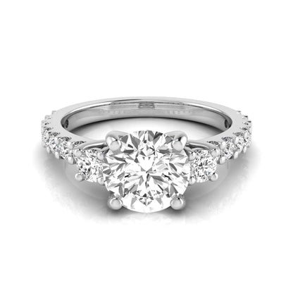Round Accent Lab Grown Diamond Engagement Ring featuring a 7.5 mm round center diamond with round accent diamonds in a classic prong setting in white gold