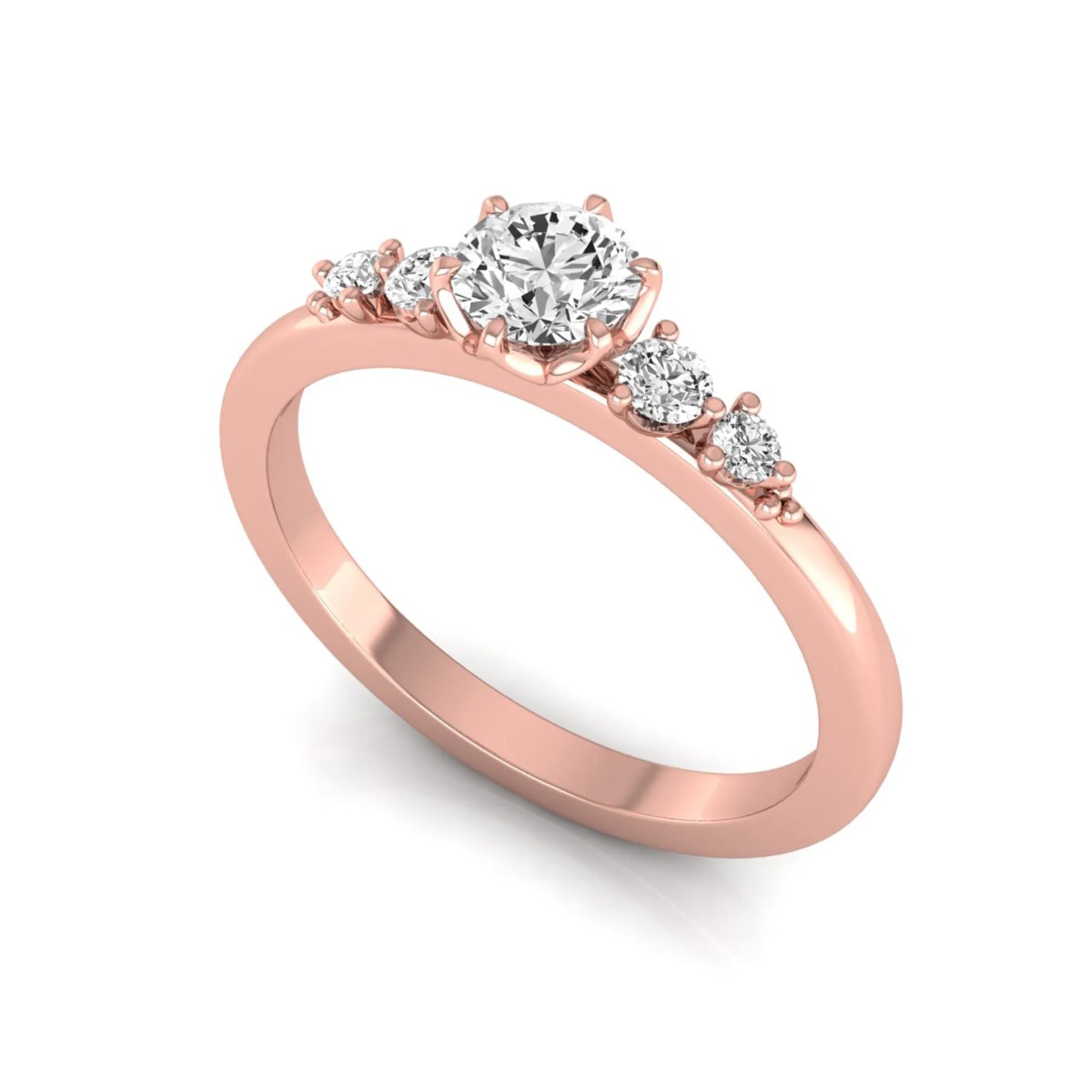 rose gold Round cut lab grown diamond engagement ring with round accent diamonds in a classic prong setting