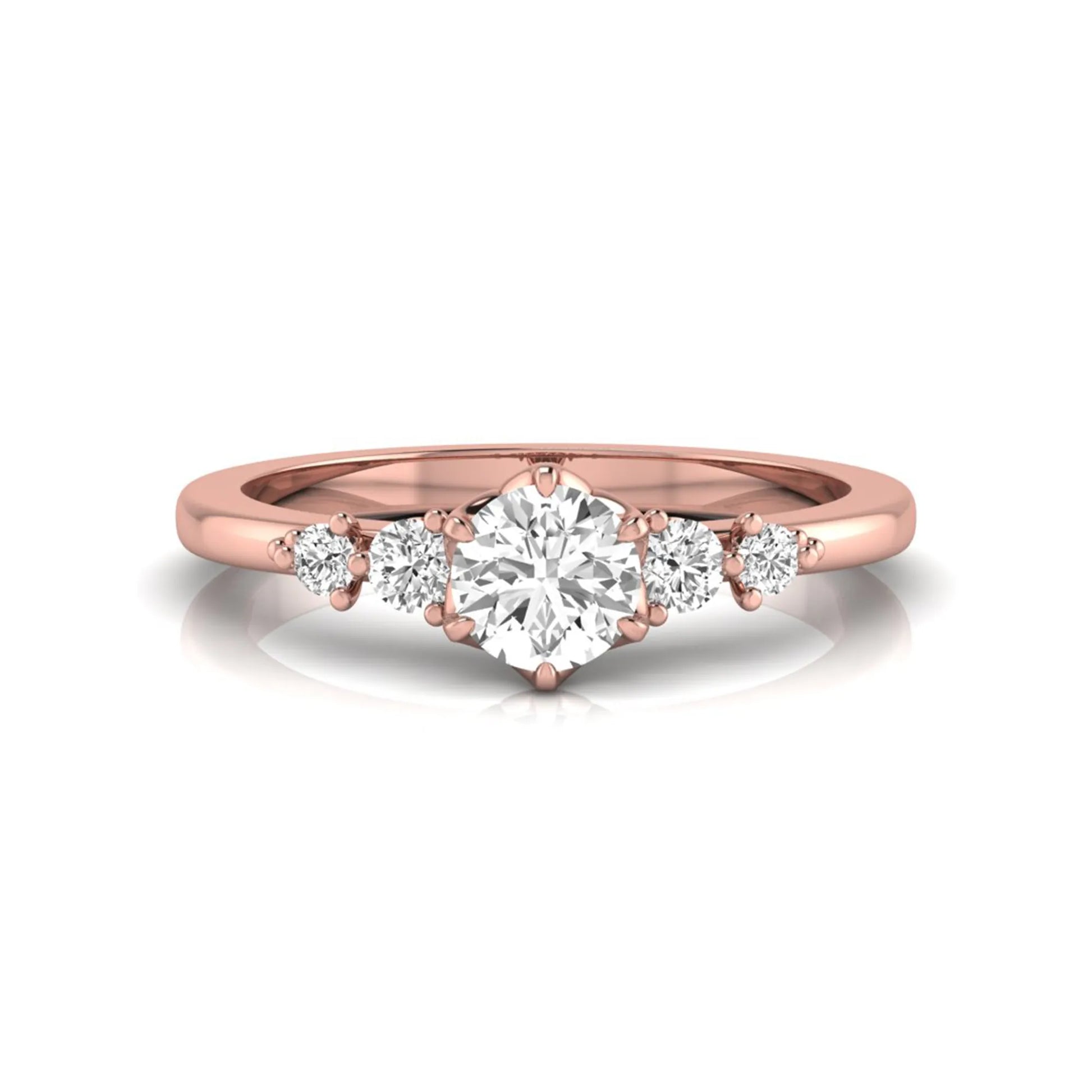 rose gold Round cut lab grown diamond engagement ring with round accent diamonds in a classic prong setting