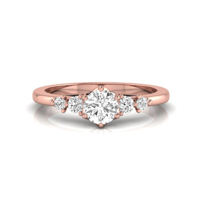 rose gold Round cut lab grown diamond engagement ring with round accent diamonds in a classic prong setting