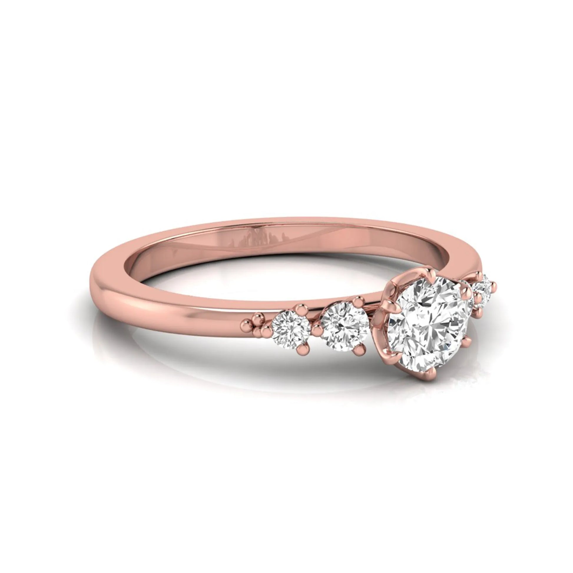 rose gold Round cut lab grown diamond engagement ring with round accent diamonds in a classic prong setting