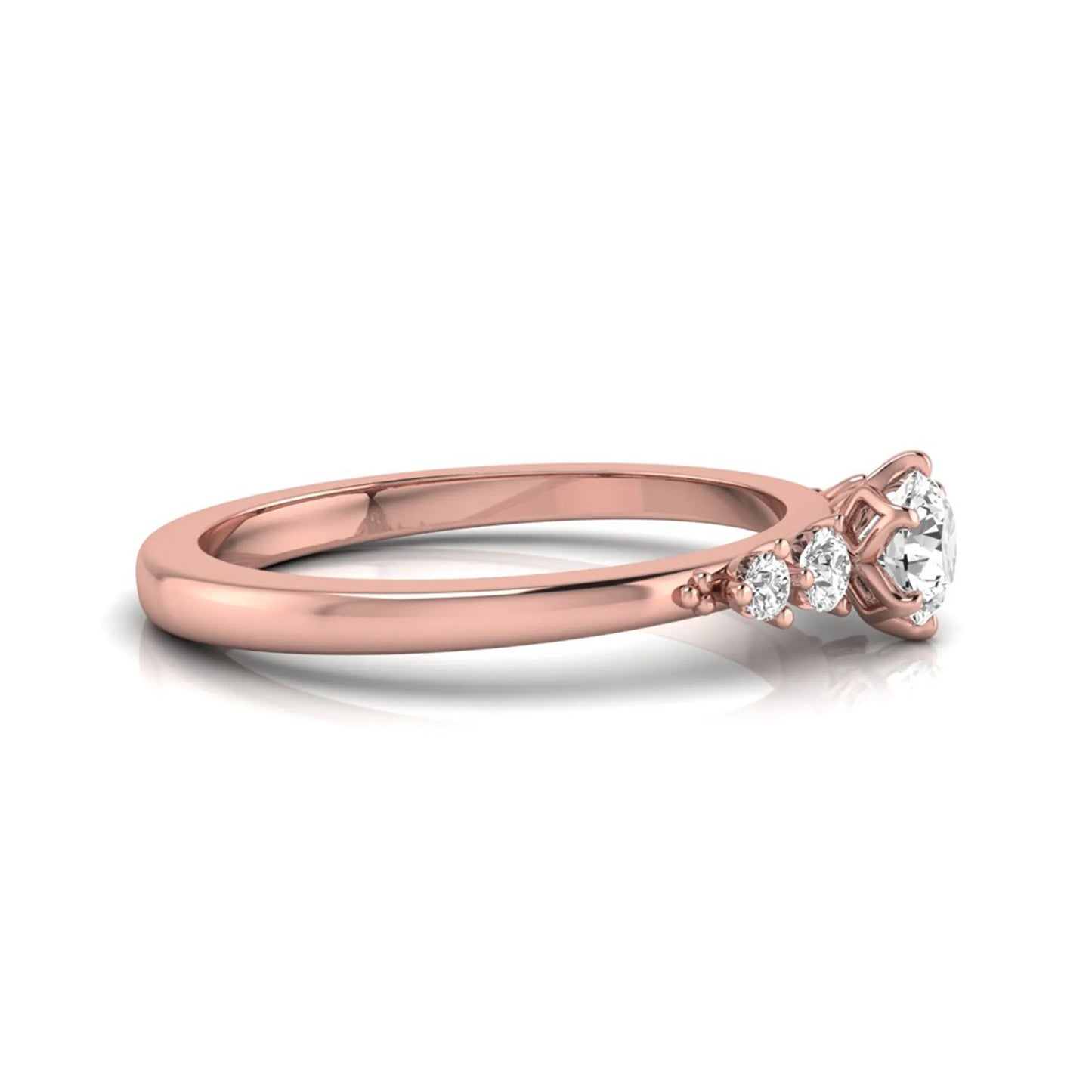 rose gold Round cut lab grown diamond engagement ring with round accent diamonds in a classic prong setting