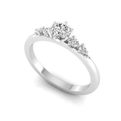 white gold Round cut lab grown diamond engagement ring with round accent diamonds in a classic prong setting