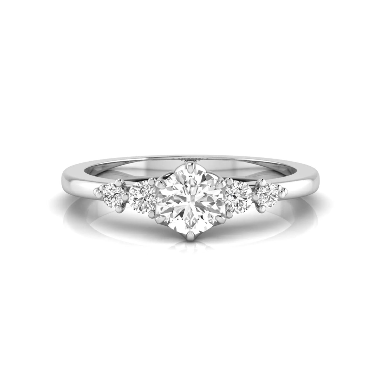 white gold Round cut lab grown diamond engagement ring with round accent diamonds in a classic prong setting