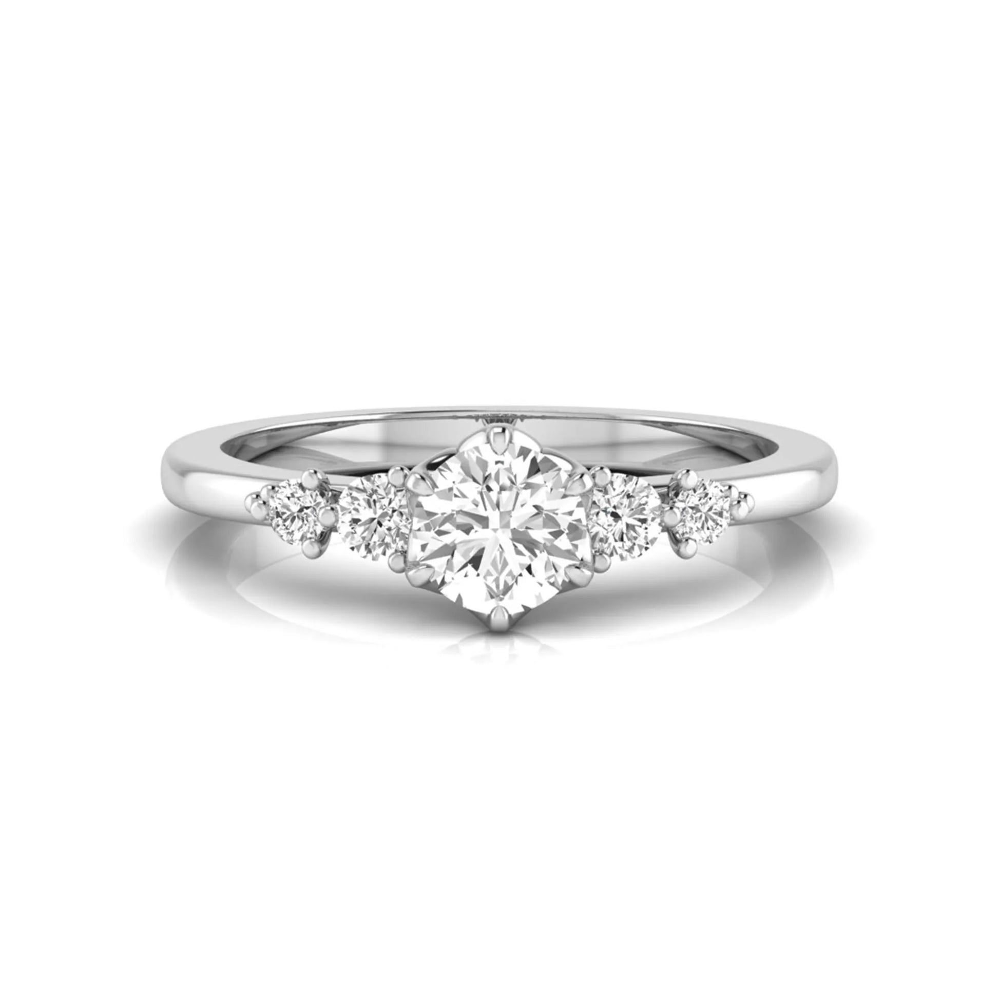 white gold Round cut lab grown diamond engagement ring with round accent diamonds in a classic prong setting