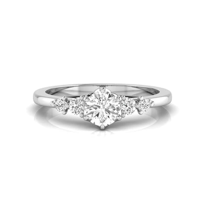 white gold Round cut lab grown diamond engagement ring with round accent diamonds in a classic prong setting