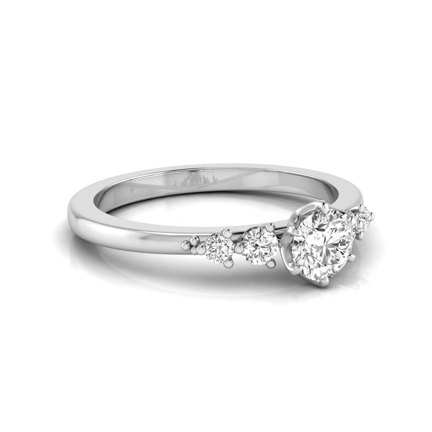 white gold Round cut lab grown diamond engagement ring with round accent diamonds in a classic prong setting