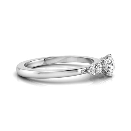 white gold Round cut lab grown diamond engagement ring with round accent diamonds in a classic prong setting