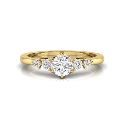 yellow gold Round cut lab grown diamond engagement ring with round accent diamonds in a classic prong setting