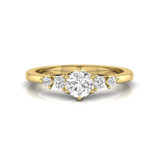 yellow gold Round cut lab grown diamond engagement ring with round accent diamonds in a classic prong setting