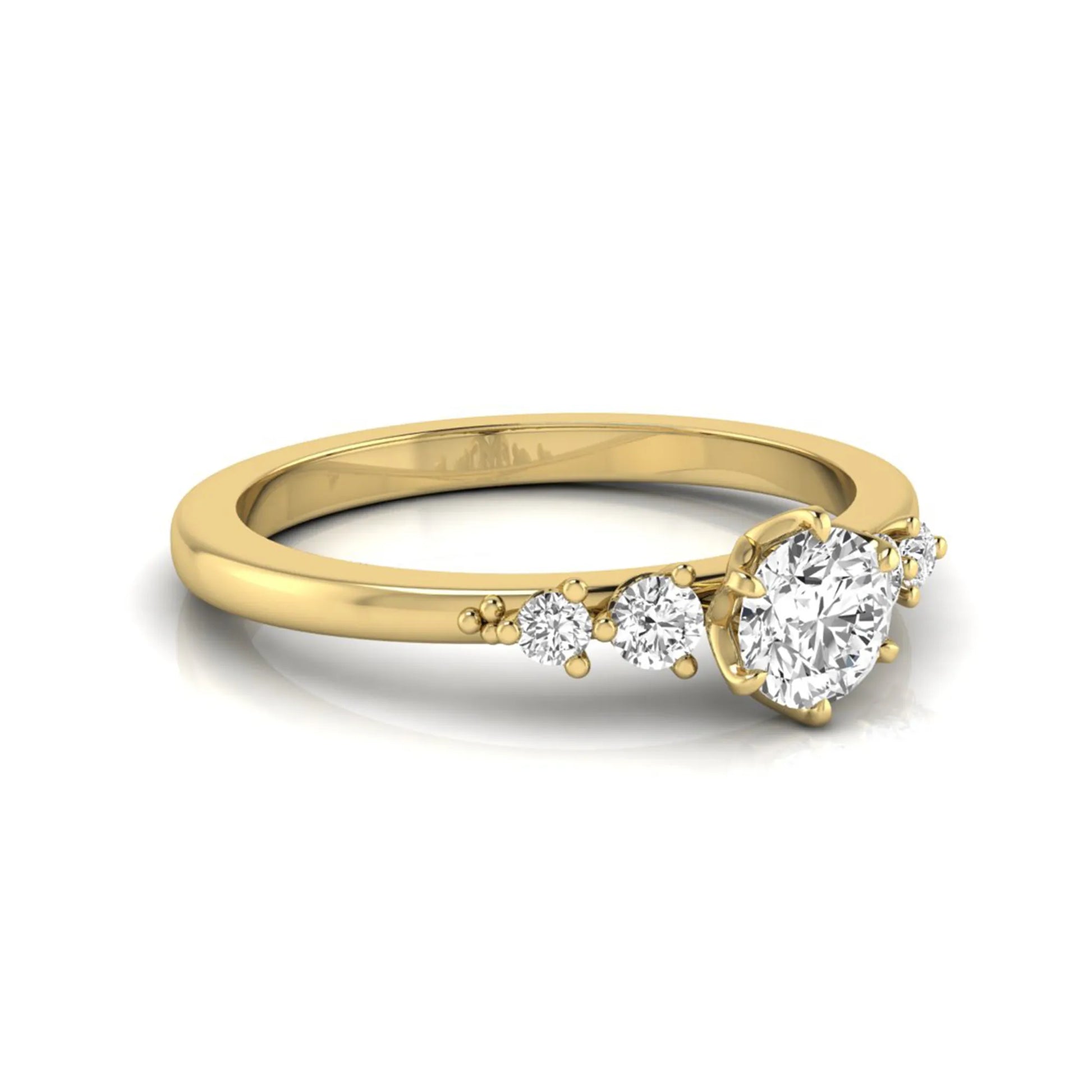 yellow gold Round cut lab grown diamond engagement ring with round accent diamonds in a classic prong setting