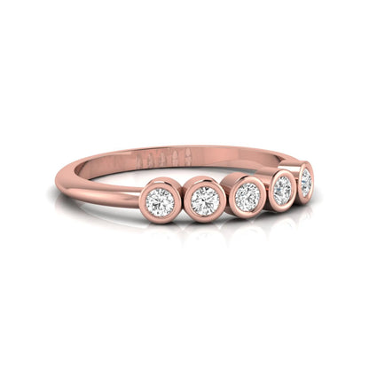 Round bezel set lab grown diamond five stone ring with rose gold tone design