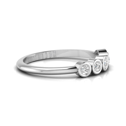 Round bezel set lab grown diamond five stone ring with white gold tone design