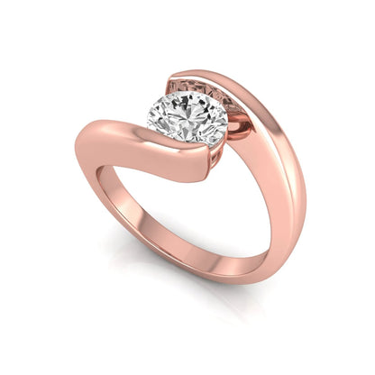 Round cut lab grown diamond solitaire engagement ring featuring a modern bypass rose gold band with an IGI certified center diamond.