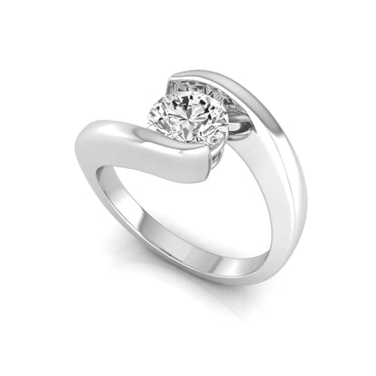 Round cut lab grown diamond solitaire engagement ring featuring a modern bypass white gold band with an IGI certified center diamond.