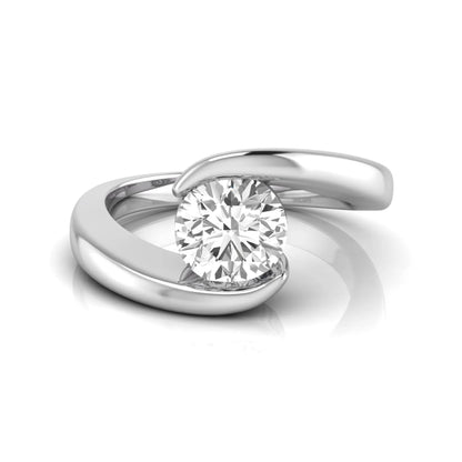 Round cut lab grown diamond solitaire engagement ring featuring a modern bypass white gold band with an IGI certified center diamond.