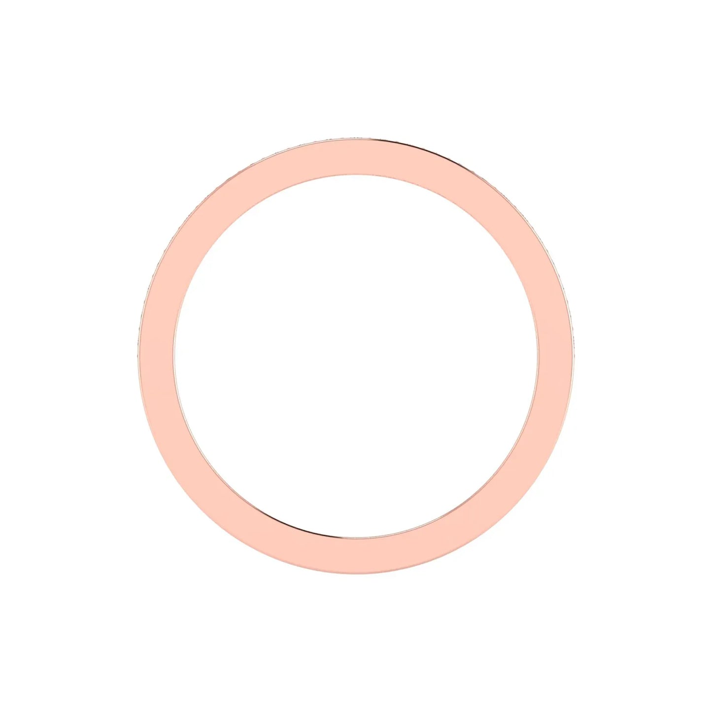 Round channel set lab grown diamond half eternity band ring featuring brilliant round diamonds in a slim stackable wedding band design in rose gold