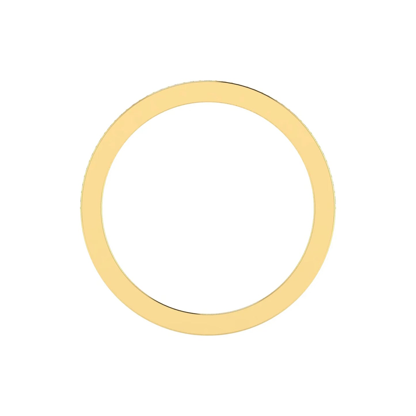 Round channel set lab grown diamond half eternity band ring featuring brilliant round diamonds in a slim stackable wedding band design in yellow gold
