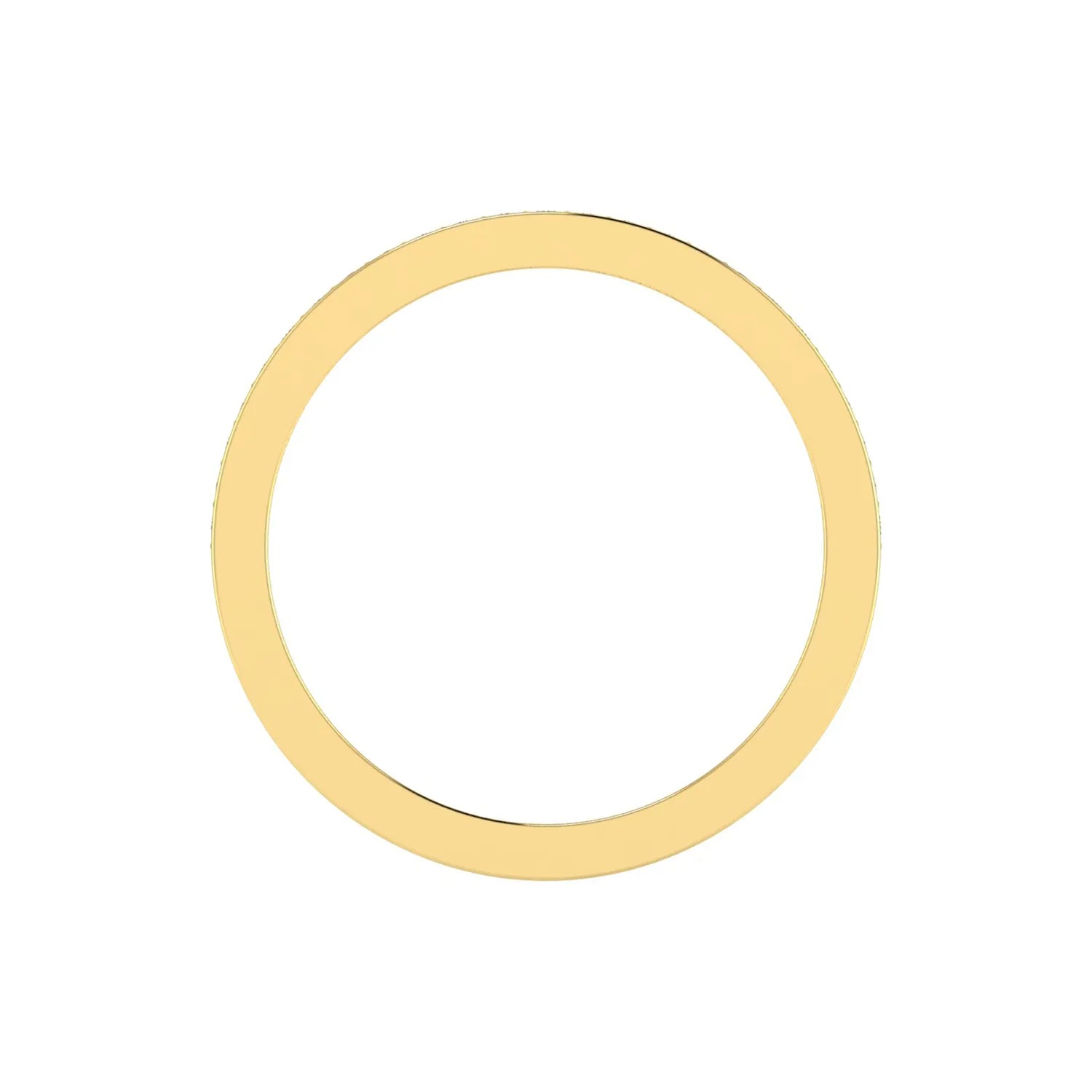 Round channel set lab grown diamond half eternity band ring featuring brilliant round diamonds in a slim stackable wedding band design in yellow gold